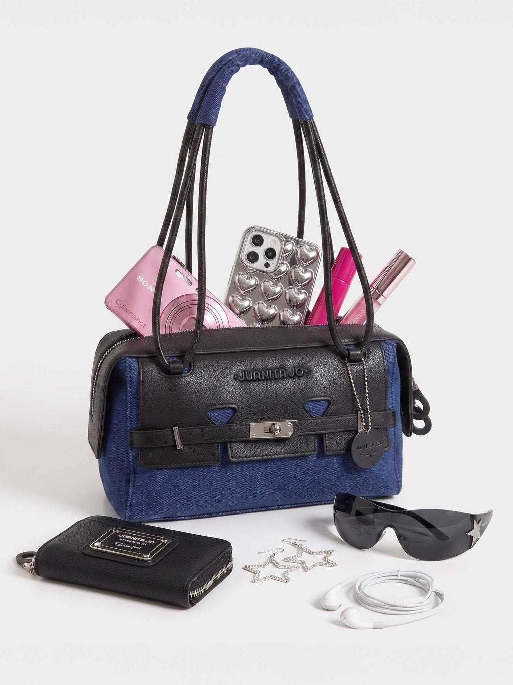 Baguette Denim Jessie Azul Y Negro