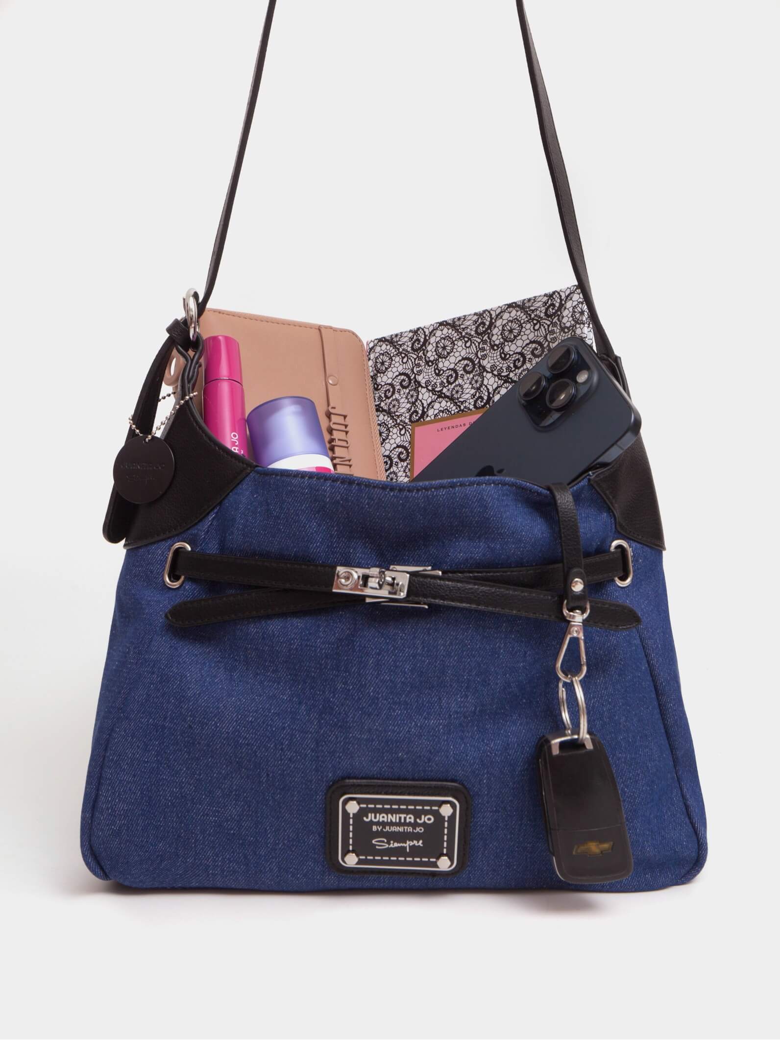 Cartera De Hombro Denim Jessie Azul Y Negro