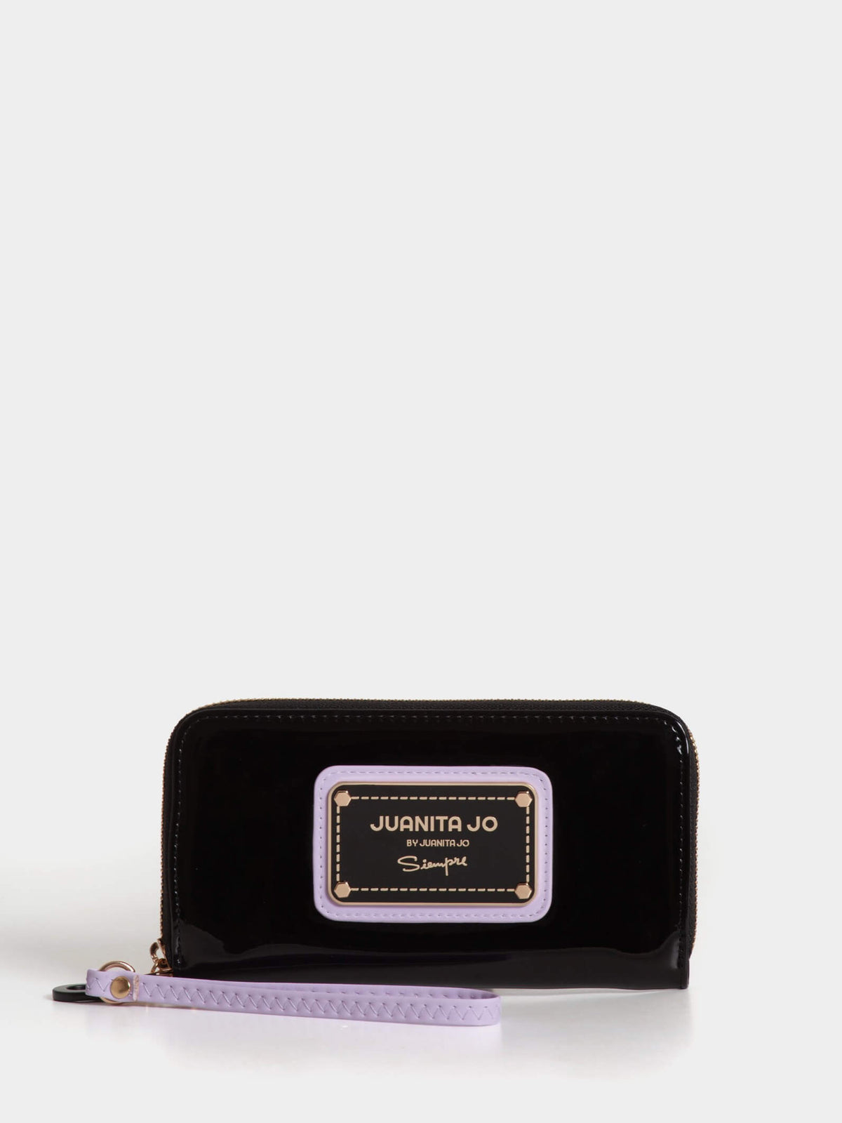 Billetera Hand Pocket Negro Con Lila De Charol