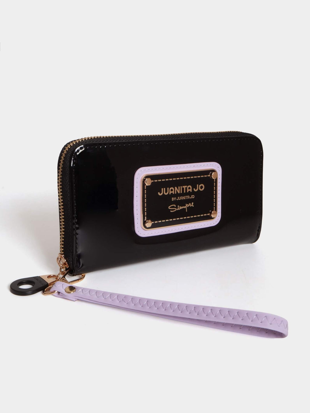 Billetera Hand Pocket Negro Con Lila De Charol