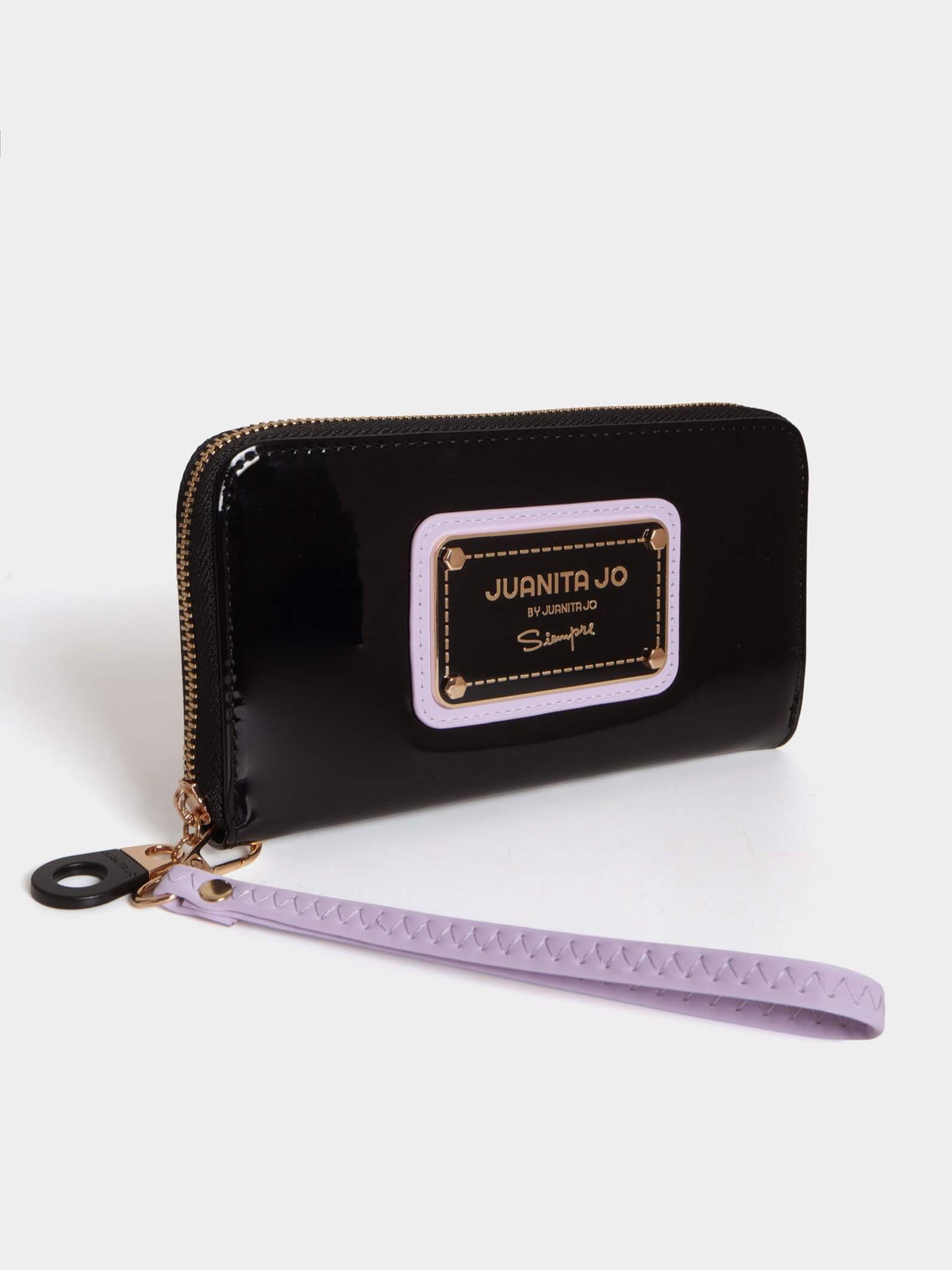 Billetera Hand Pocket Negro Con Lila De Charol