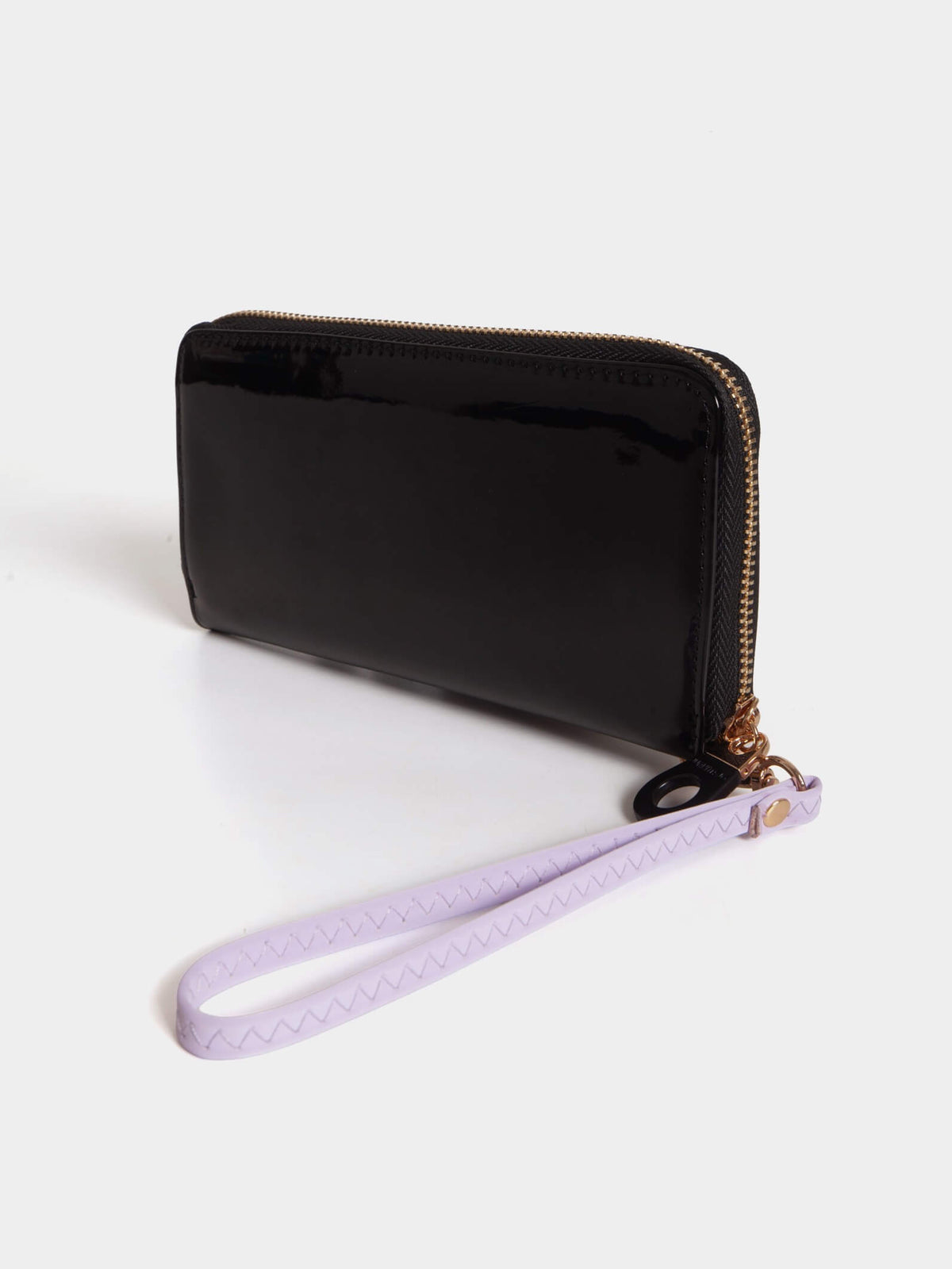 Billetera Hand Pocket Negro Con Lila De Charol