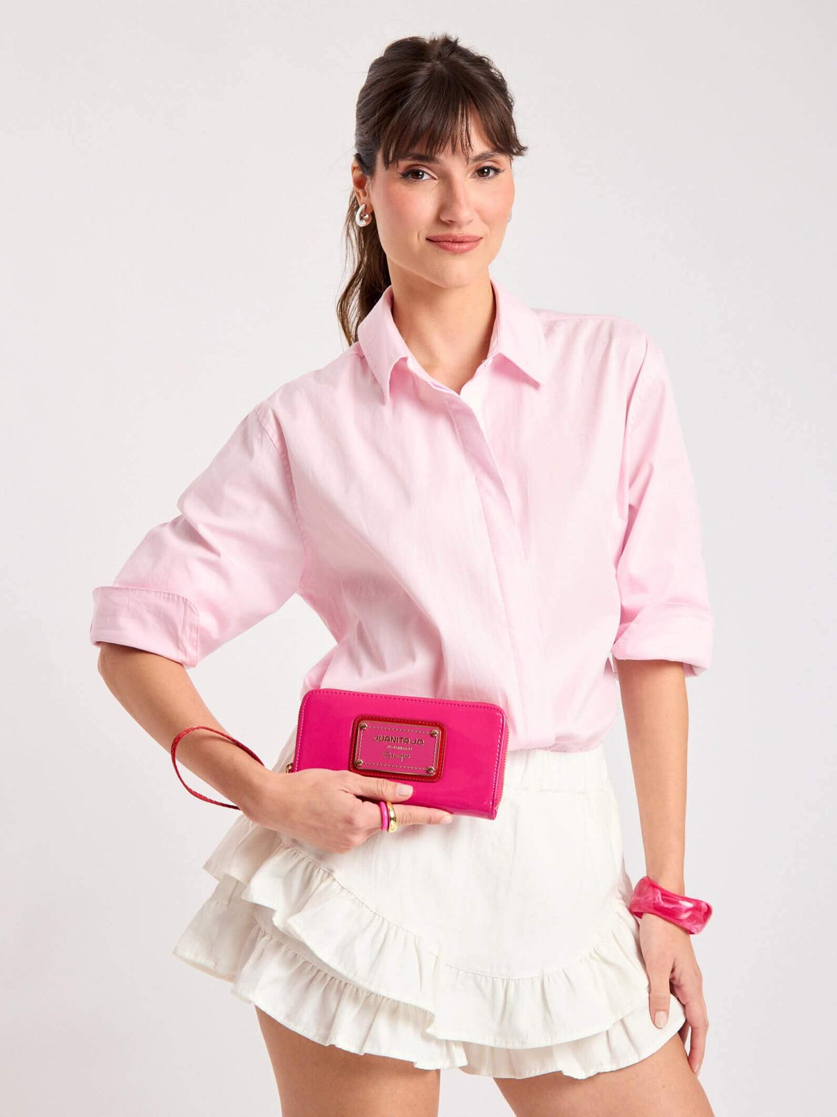 Billetera Hand Pocket Fuscia Rojo De Charol