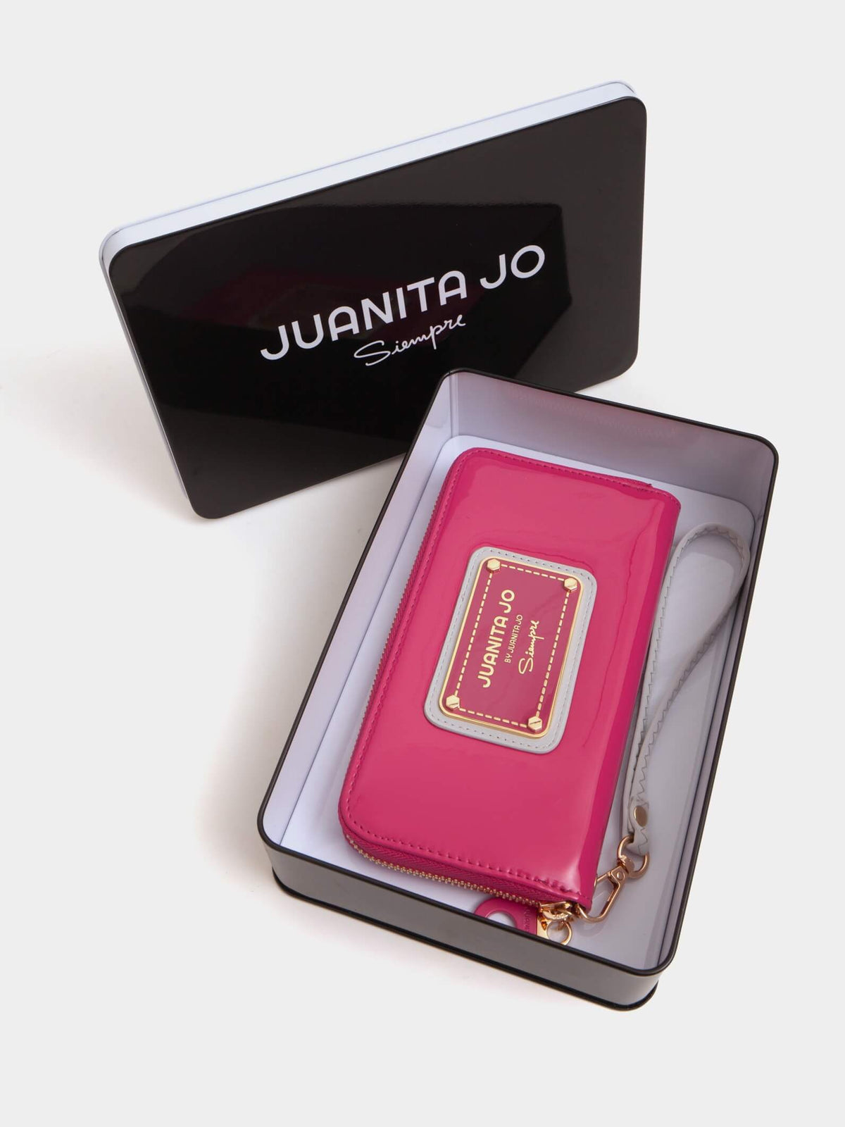 Billetera Hand Pocket Fucsia Gris De Charol